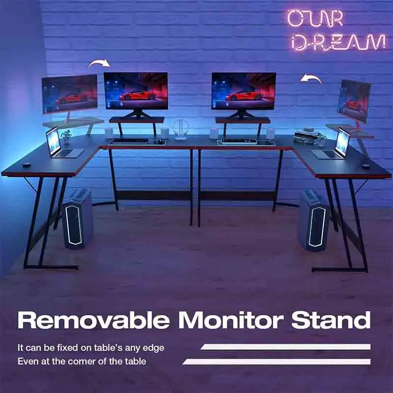 Yoobure L Shaped Gaming Desk Computer Corner Desk PC Gaming Desk Table with Large Monitor Riser Stand