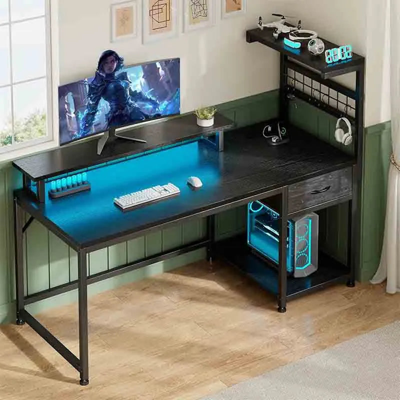 Yoobure 47&quot; Computer Desk,Desk with Drawers,Office Desk with Power Outlets and Led Lights,Home Office Desks with Monitor Stand