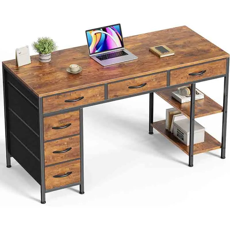 Yoobure Computer Desk with 6 Drawers, 47 Inch Office Desk with Shelves, Reversible Gaming Desk