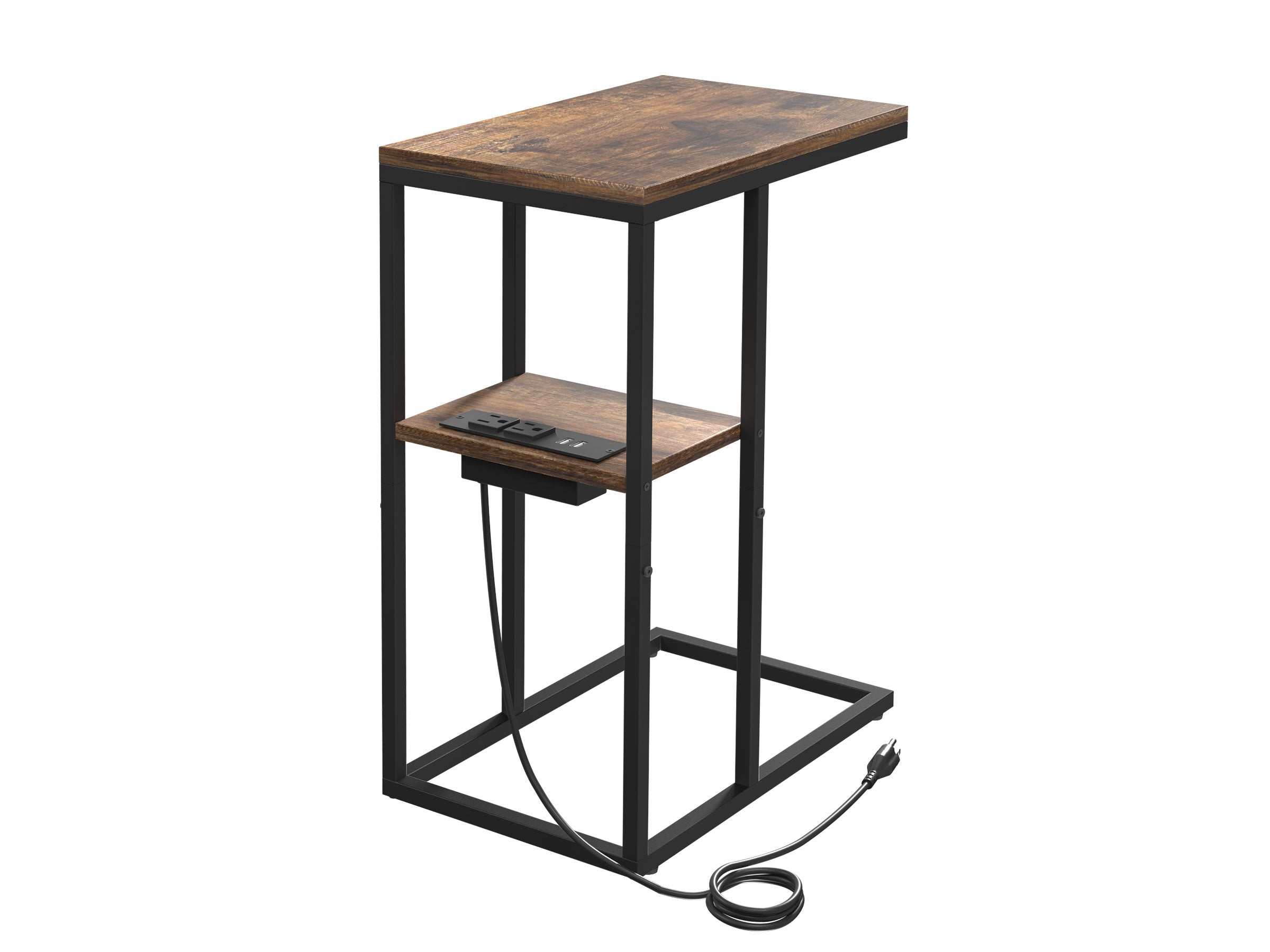 Dark brown Yoobure C Shaped End Table with Charging Station