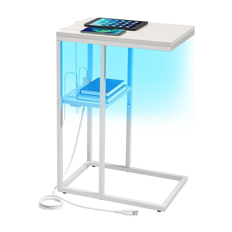 Yoobure LED C Shaped End Table with Charging Station