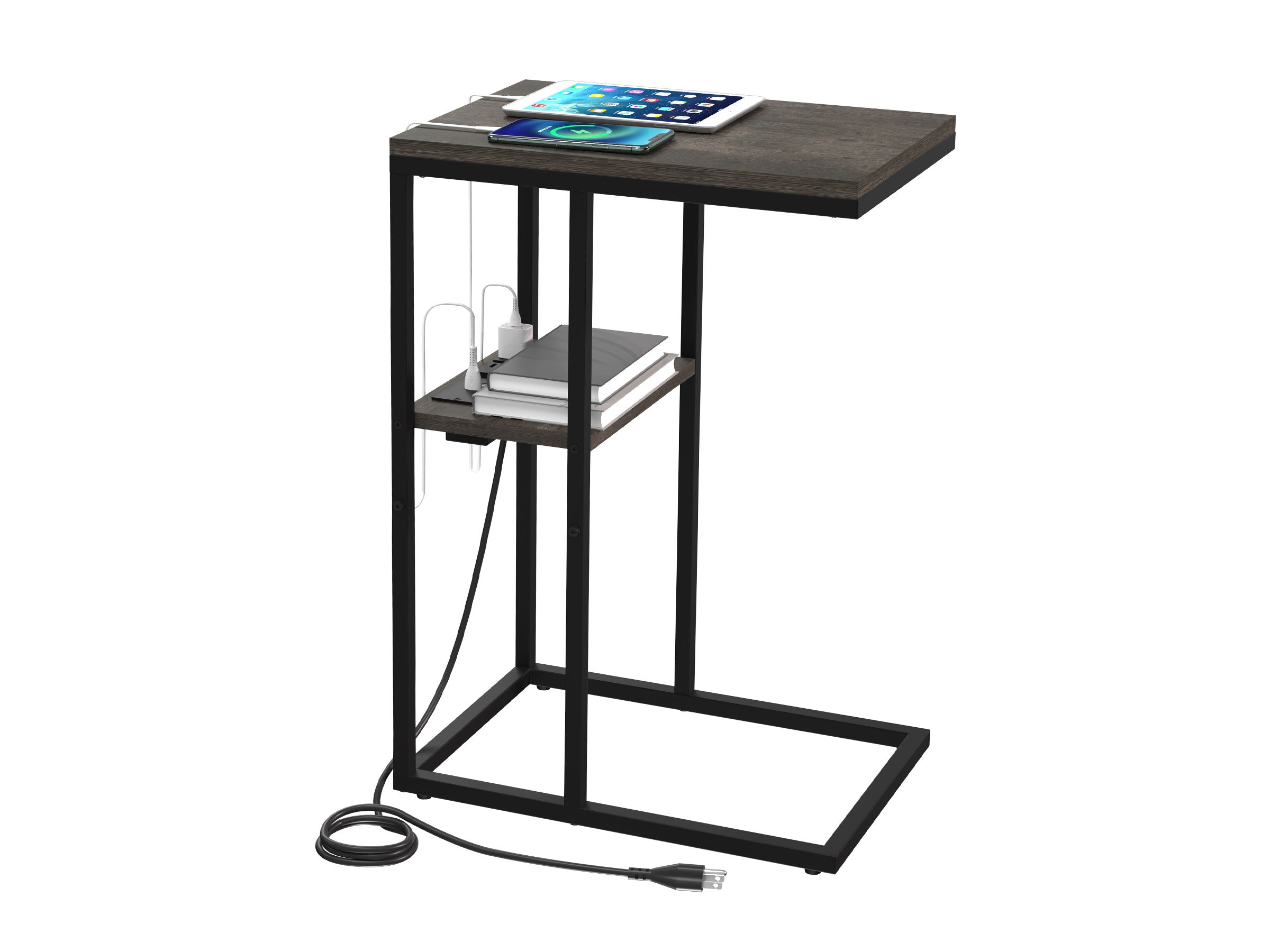 Dark grey Yoobure C Shaped End Table with Charging Station