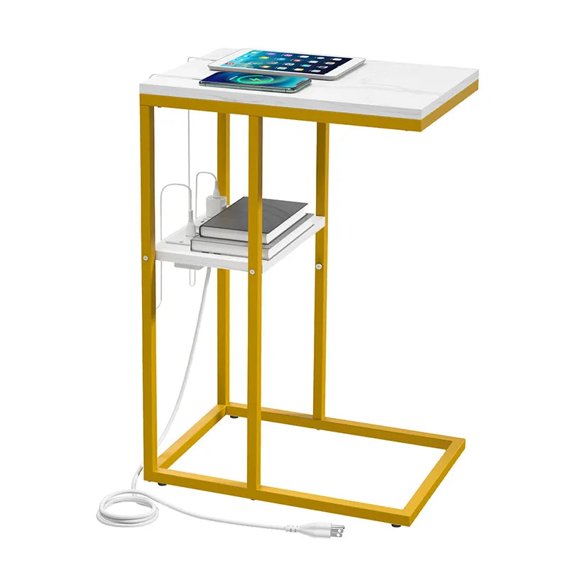 Yoobure C Shaped End Table with Charging Station