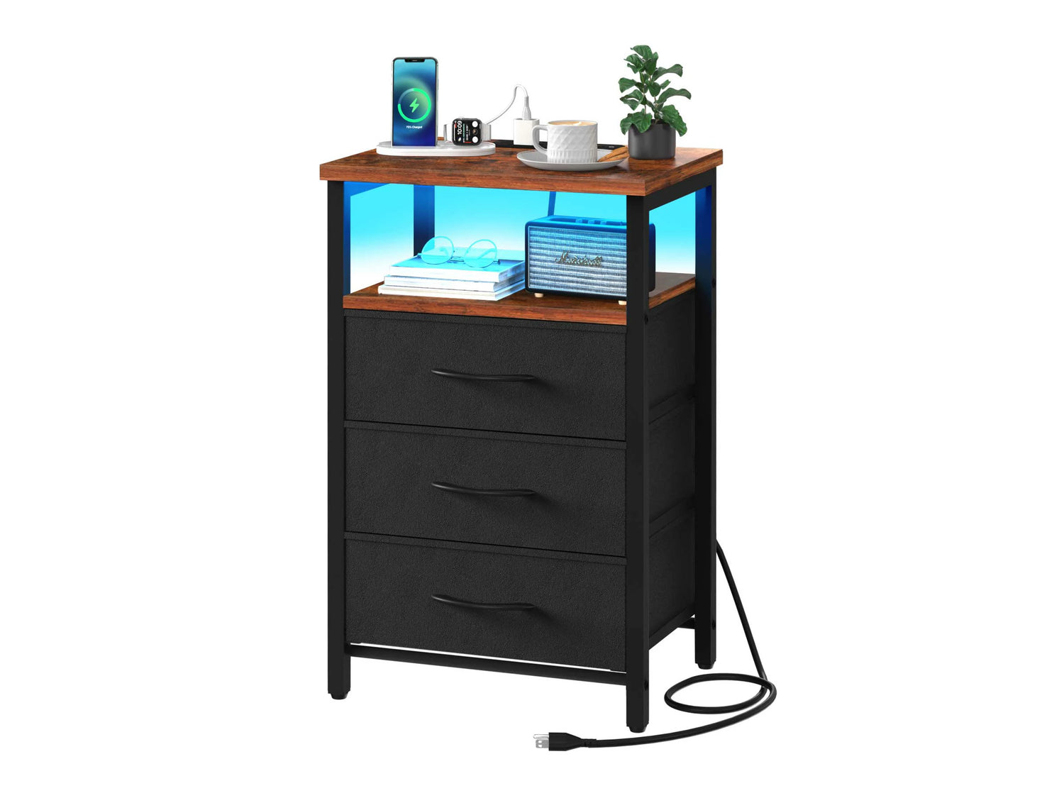 Yoobure 3-Drawers Nightstand with LED