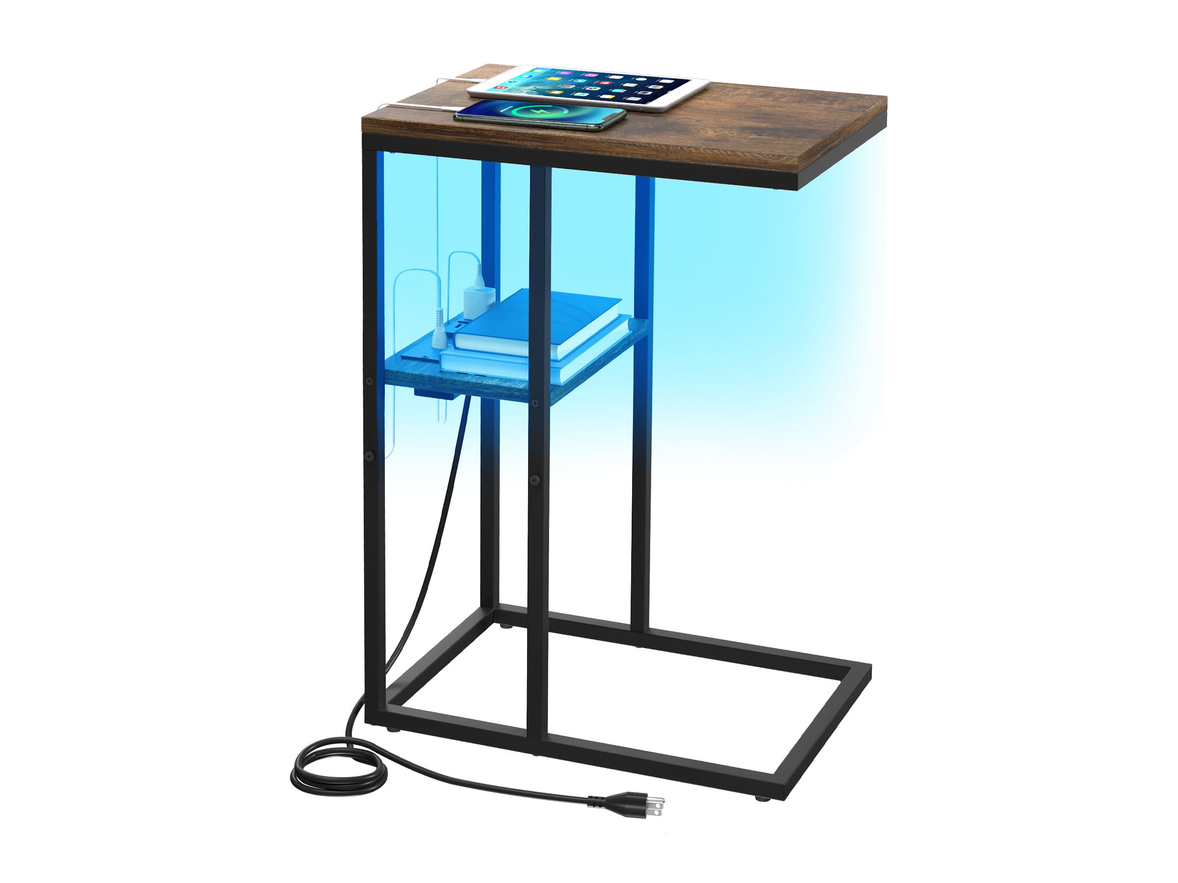 Yoobure LED C Shaped End Table with Charging Station