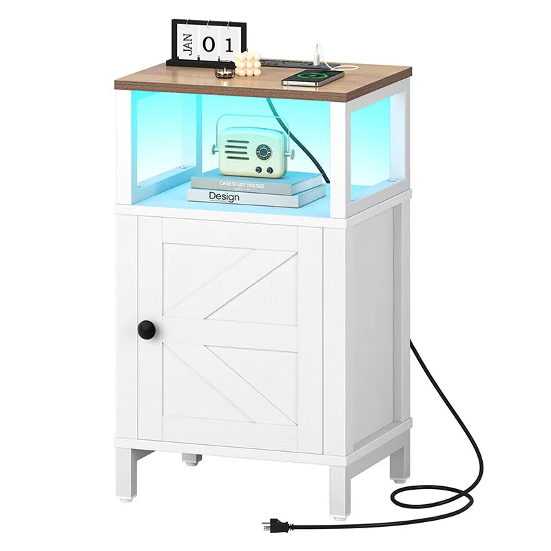 Yoobure Farmhouse Nightstand with Charging Station