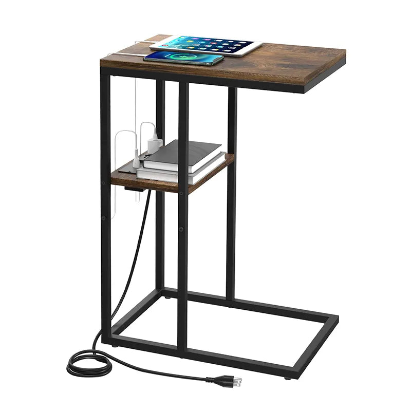 Yoobure C Shaped End Table with Charging Station