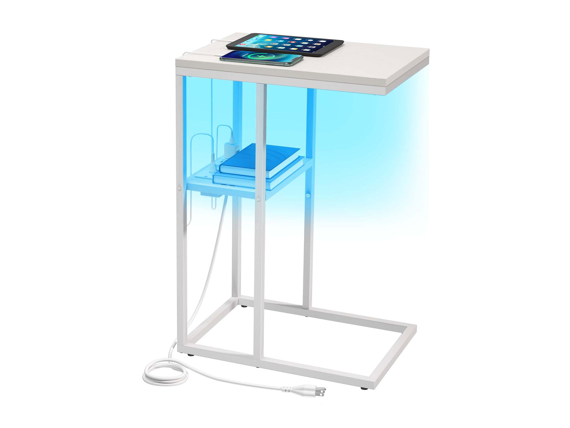 Yoobure LED C Shaped End Table with Charging Station