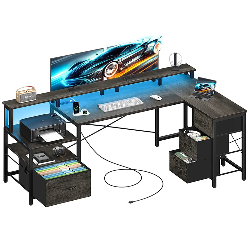 Yoobure Computer Desk Reversible LED Office Desk