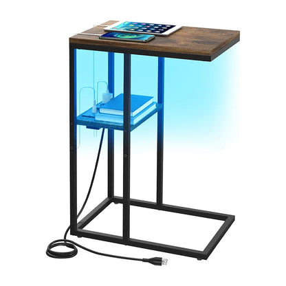 Yoobure LED C Shaped End Table with Charging Station