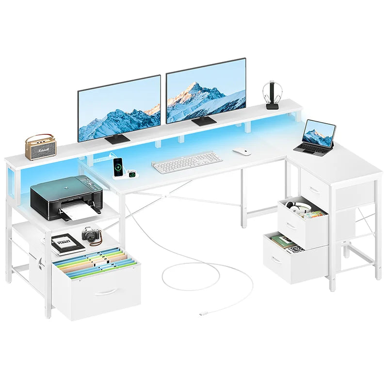 Yoobure Computer Desk Reversible LED Office Desk