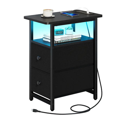 Yoobure 2-Drawer Narrow End Table with Charging Station