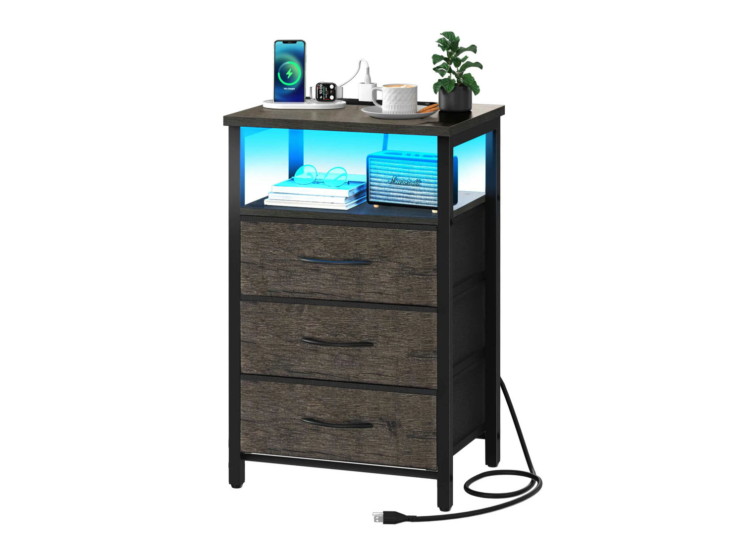 Yoobure 3-Drawers Nightstand with LED