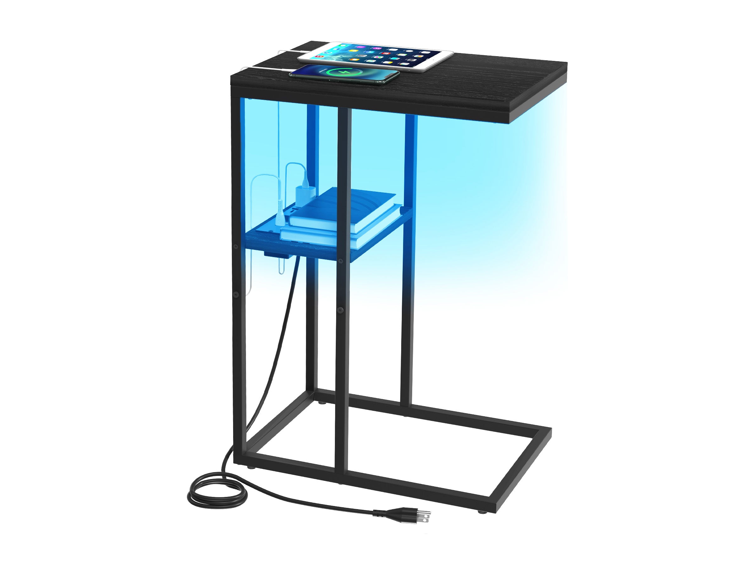 Yoobure LED C Shaped End Table with Charging Station