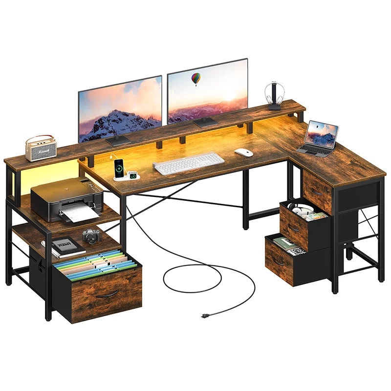 Yoobure Computer Desk Reversible LED Office Desk