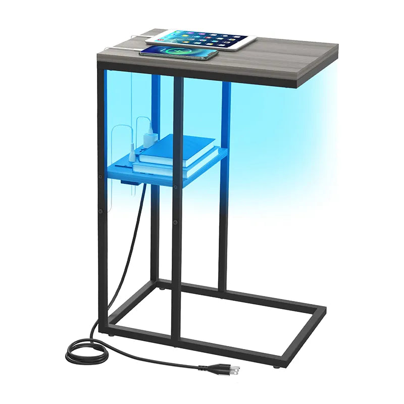 Yoobure LED C Shaped End Table with Charging Station