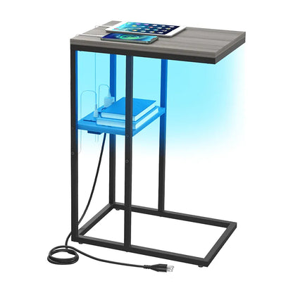 Yoobure LED C Shaped End Table with Charging Station