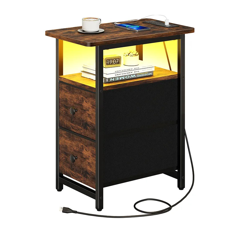 Yoobure 2-Drawer Narrow End Table with Charging Station