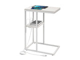 White Yoobure C Shaped End Table with Charging Station