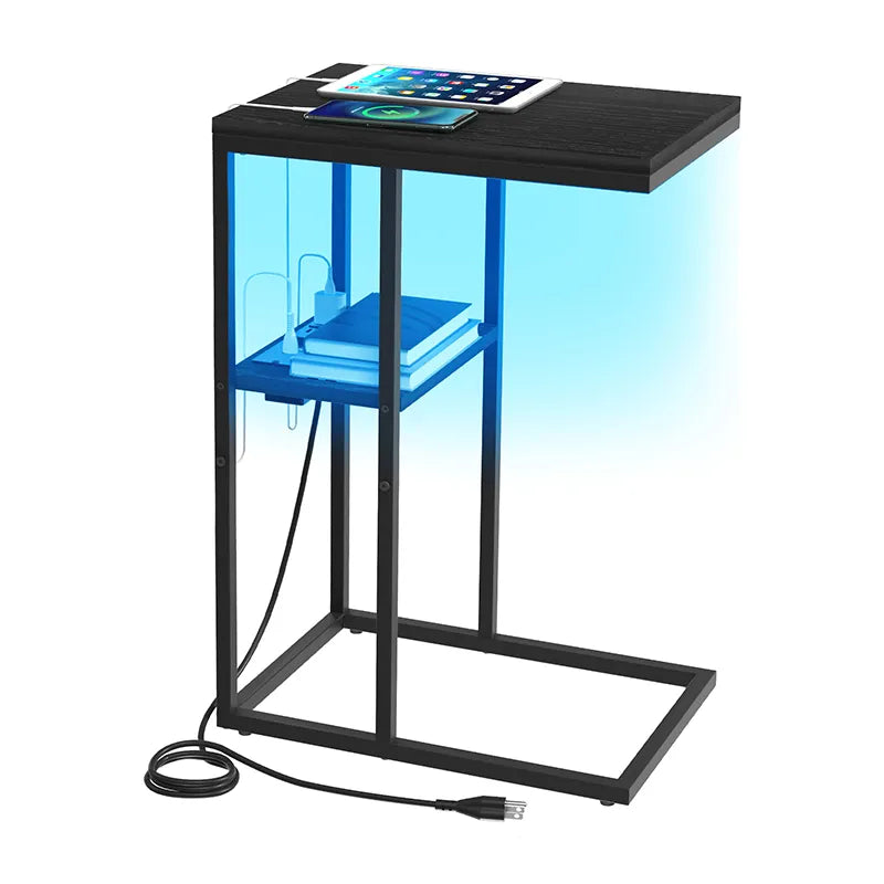 Yoobure LED C Shaped End Table with Charging Station