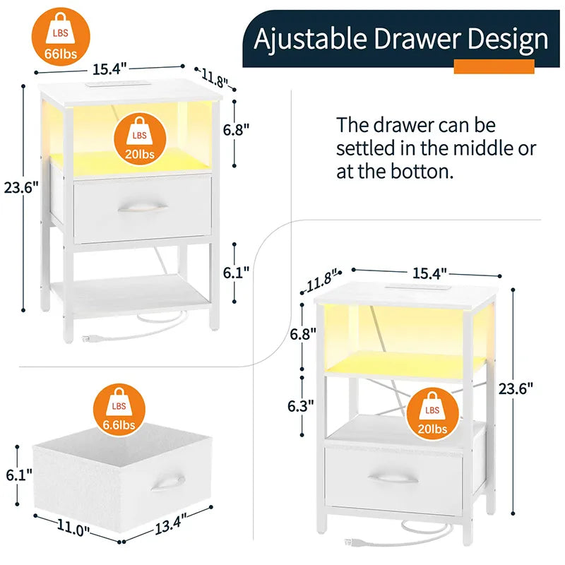 Yoobure 1-Drawer Nightstand with LED