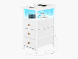 White Yoobure 3-Drawer Narrow End Table with Charging Station