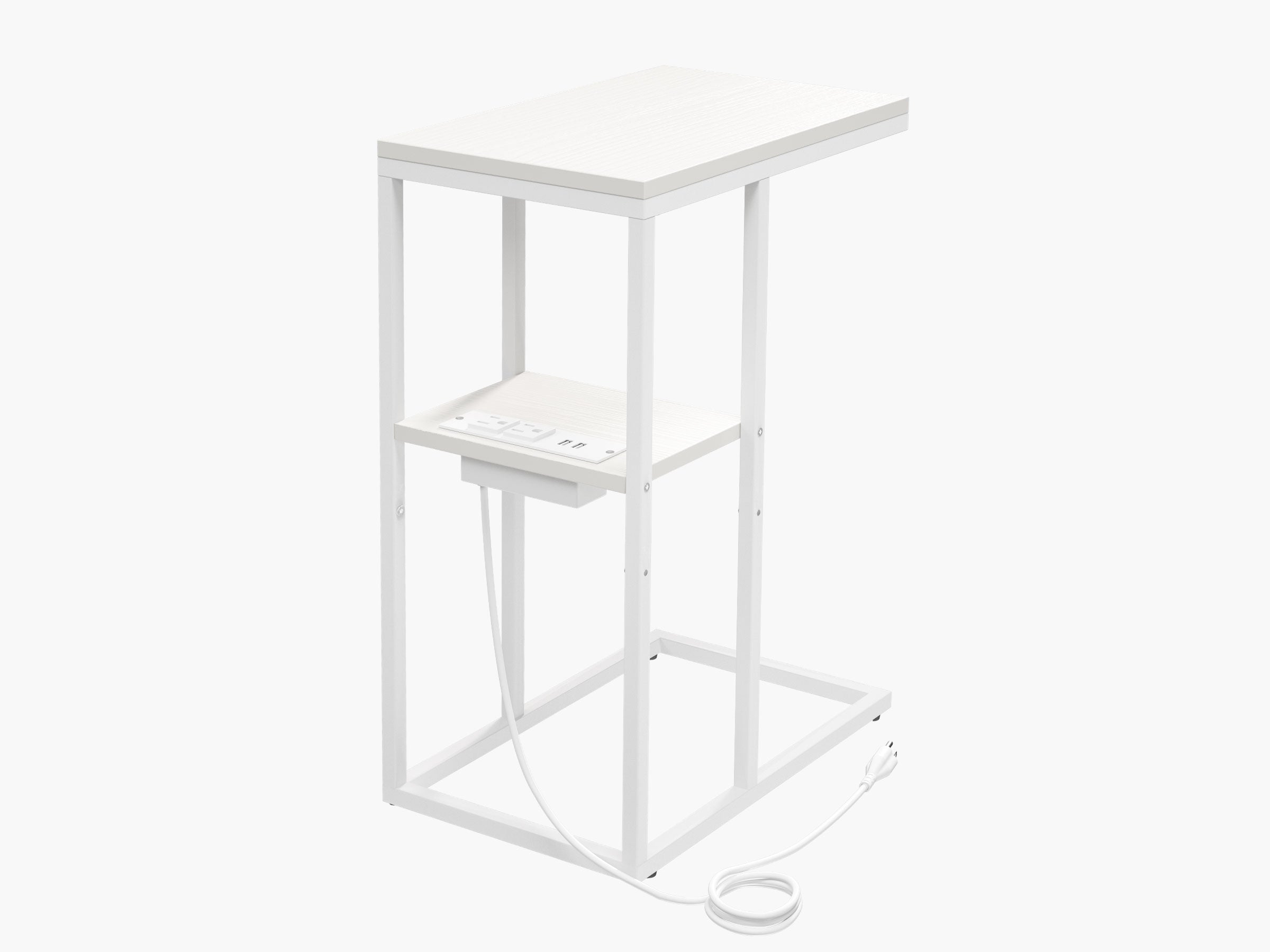 White Yoobure C Shaped End Table with Charging Station