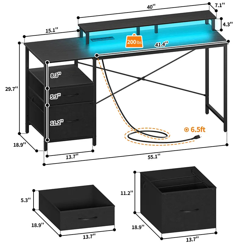 Yoobure 55.1 Inch 2-Drawer Computer Desk