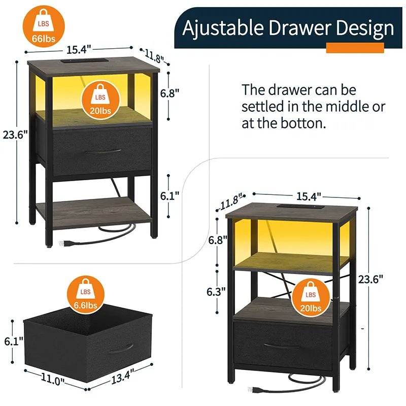 Yoobure 1-Drawer Nightstand with LED