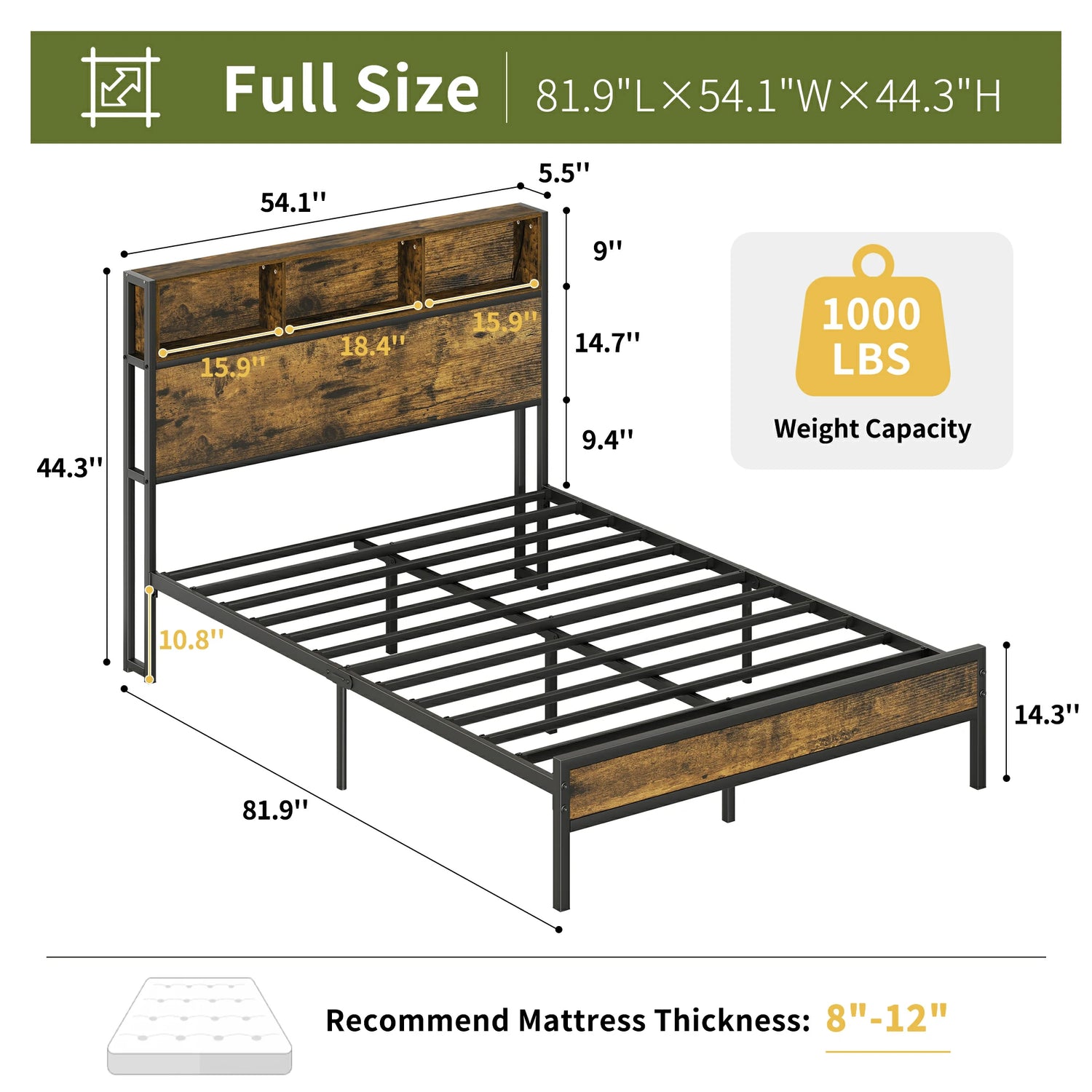 Yoobure LED Metal Platform Bed Frame with Heavy Duty Metal Slats