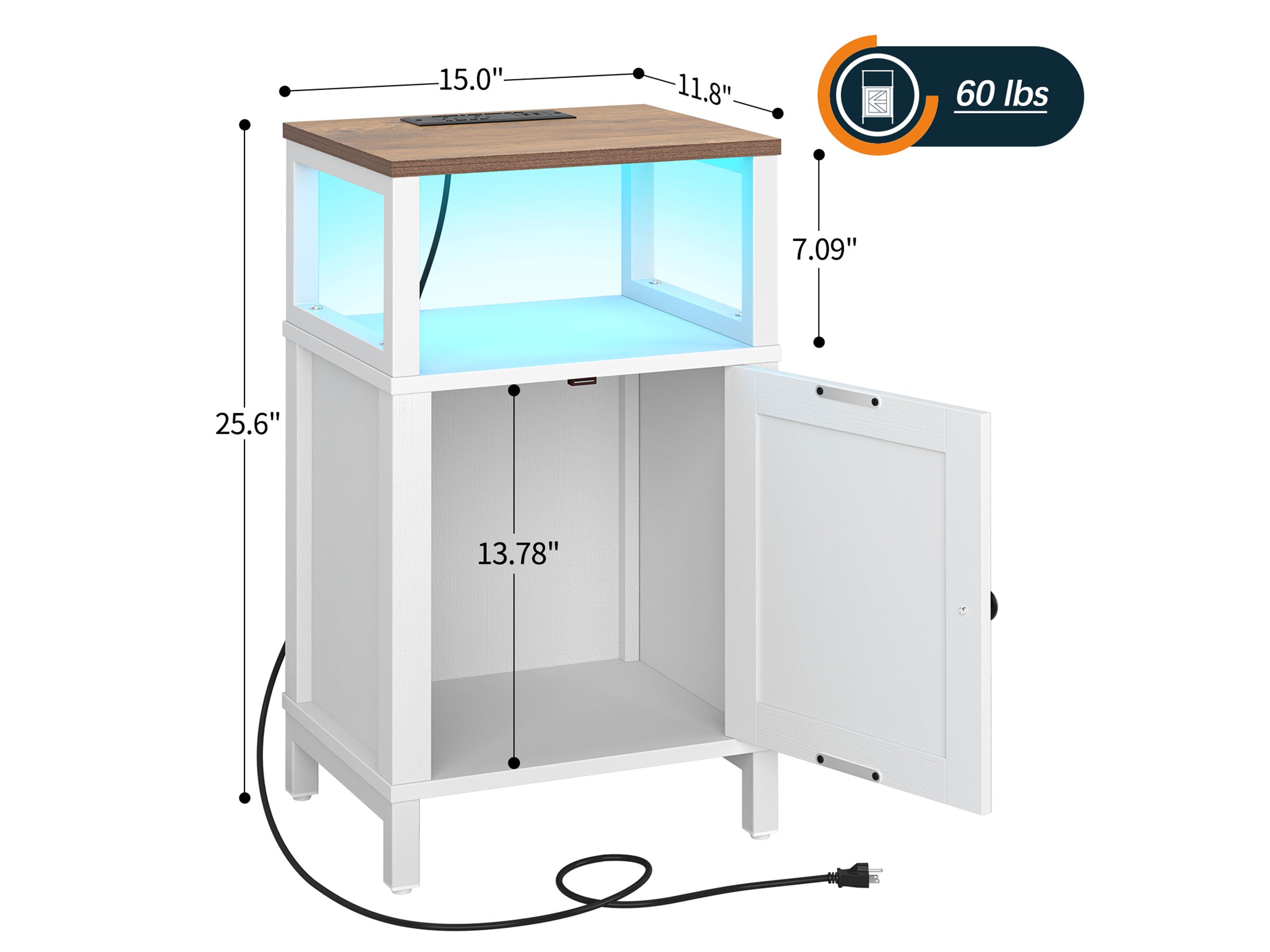 Yoobure Farmhouse Nightstand with Charging Station