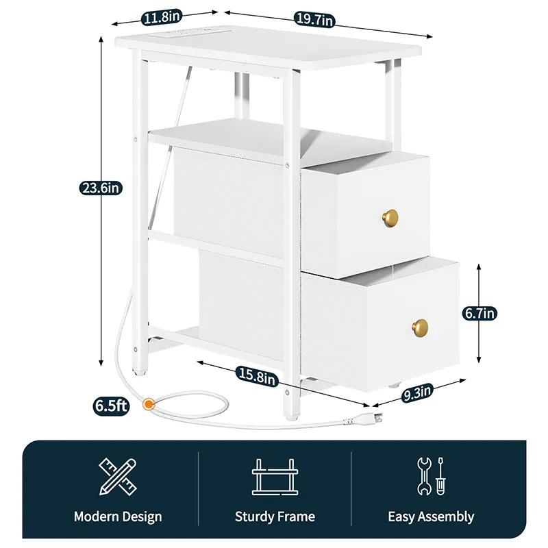 Yoobure 2-Drawer Narrow End Table with Charging Station