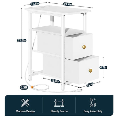 Yoobure 2-Drawer Narrow End Table with Charging Station