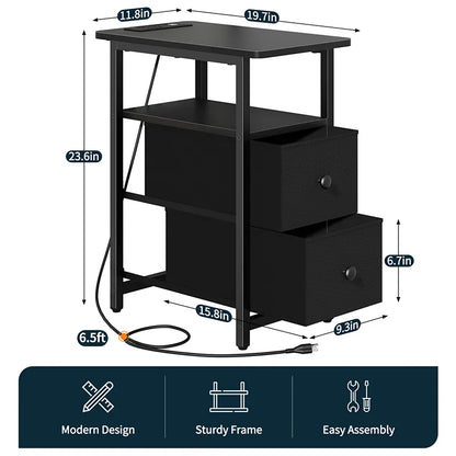 Yoobure 2-Drawer Narrow End Table with Charging Station