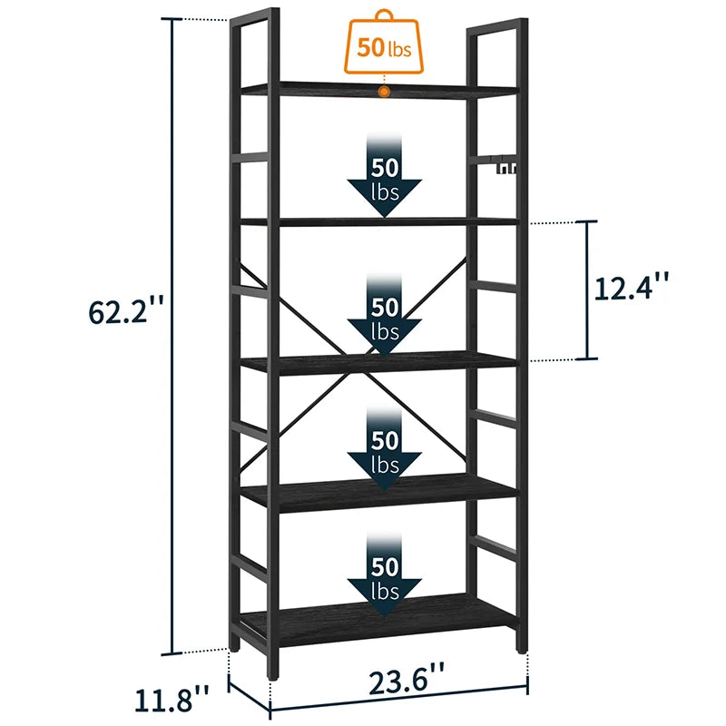 Yoobure 5-Tier Tall Bookshelf