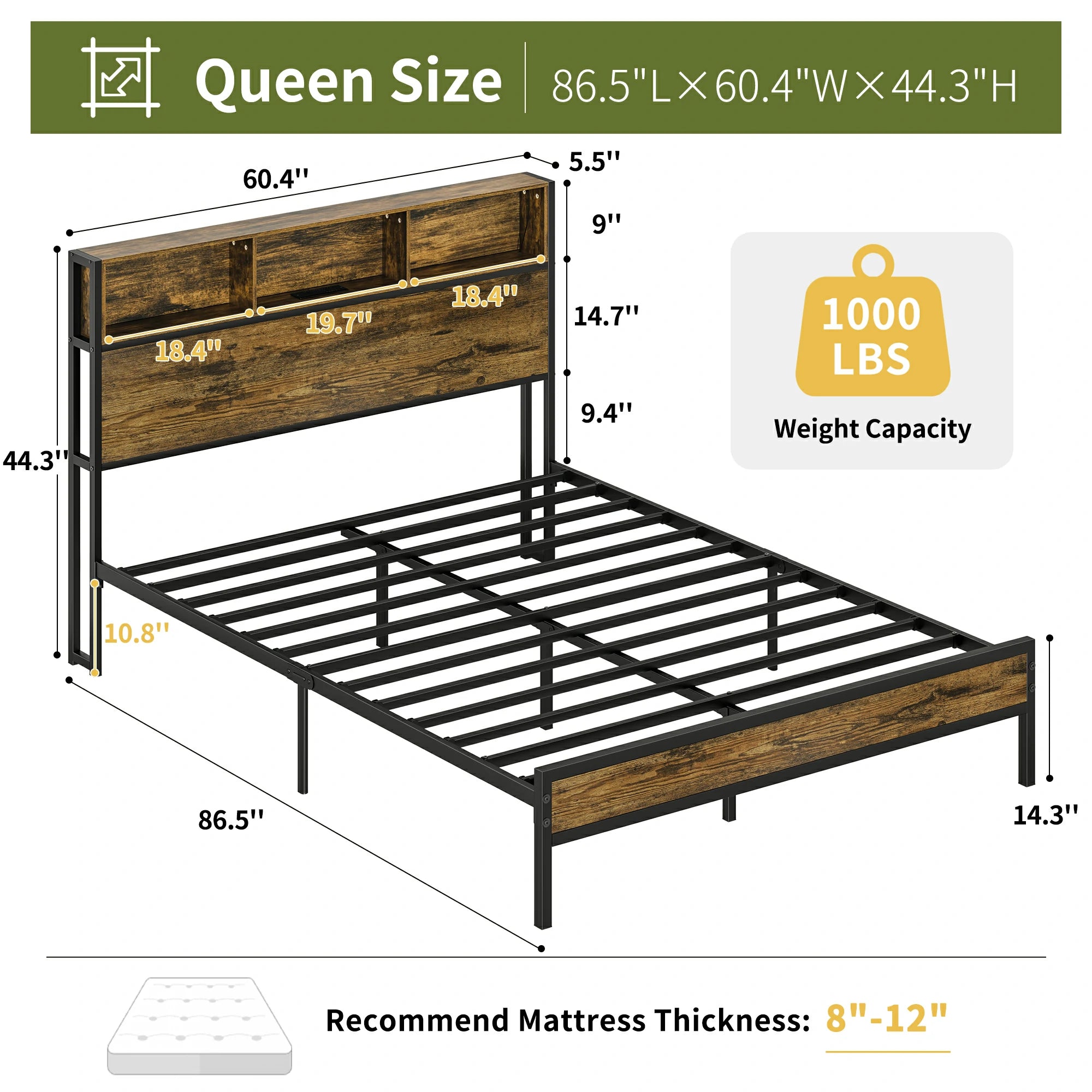 Yoobure LED Metal Platform Bed Frame with Heavy Duty Metal Slats