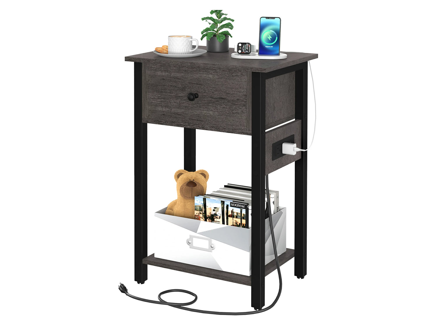 Yoobure 1-Drawer Nightstand with Charging Station