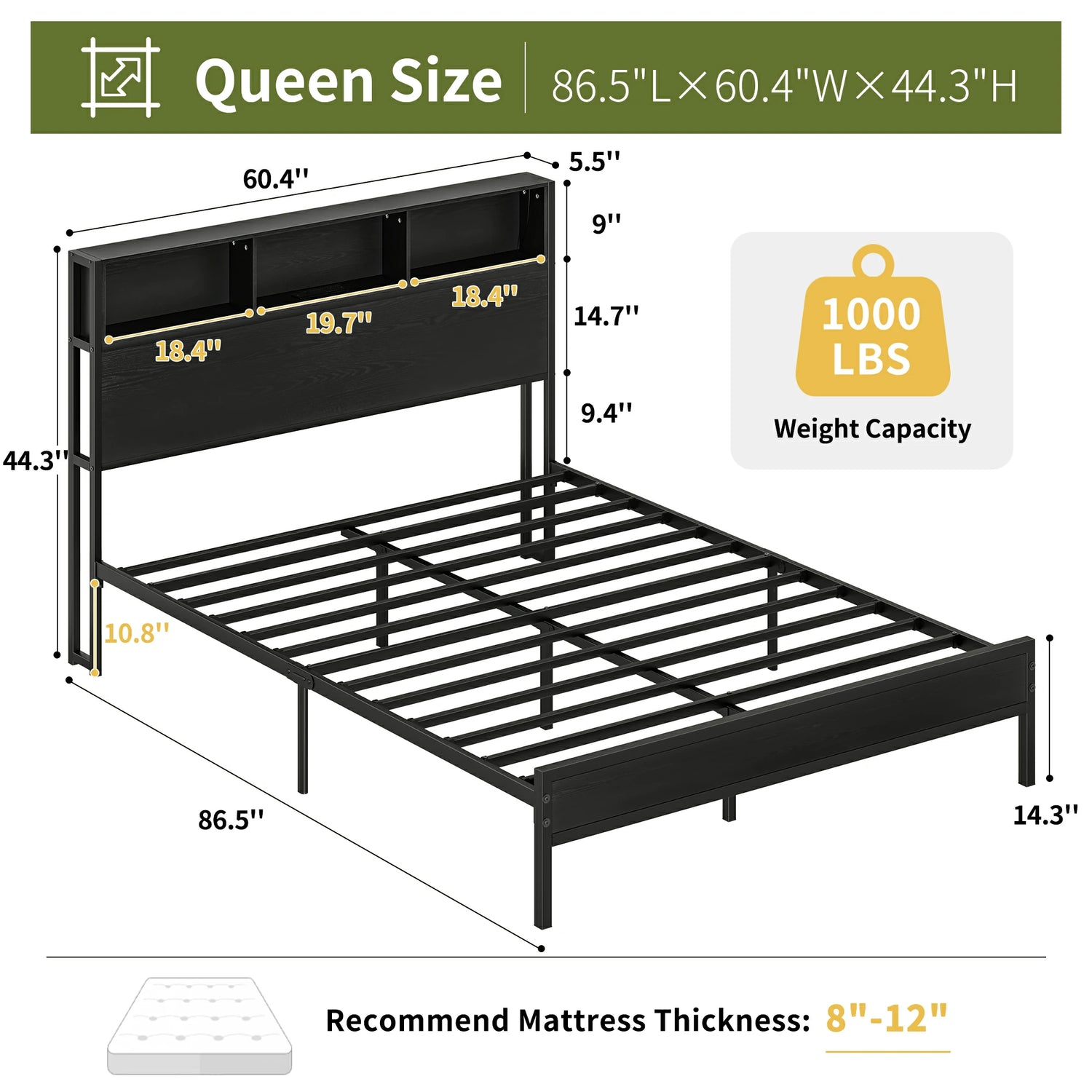 Yoobure LED Metal Platform Bed Frame with Heavy Duty Metal Slats