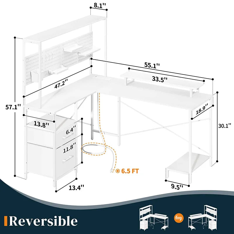 Yoobure L Shaped Desk with Pegboard