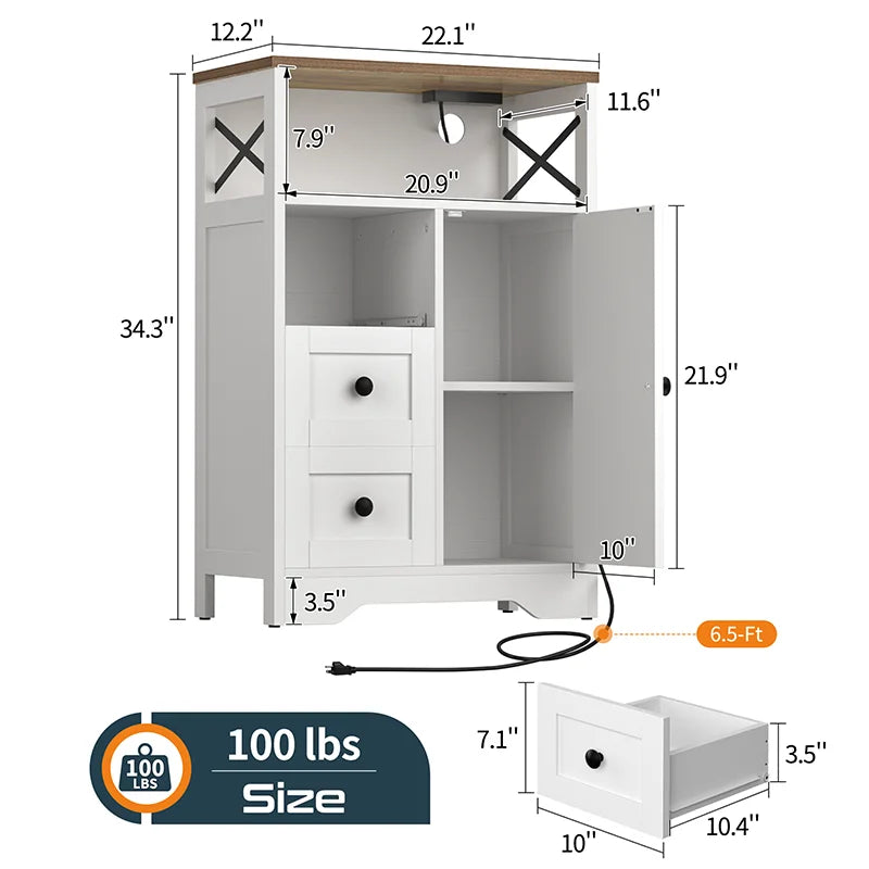 Yoobure LED Coffee Bar Cabinet with Power Outlet