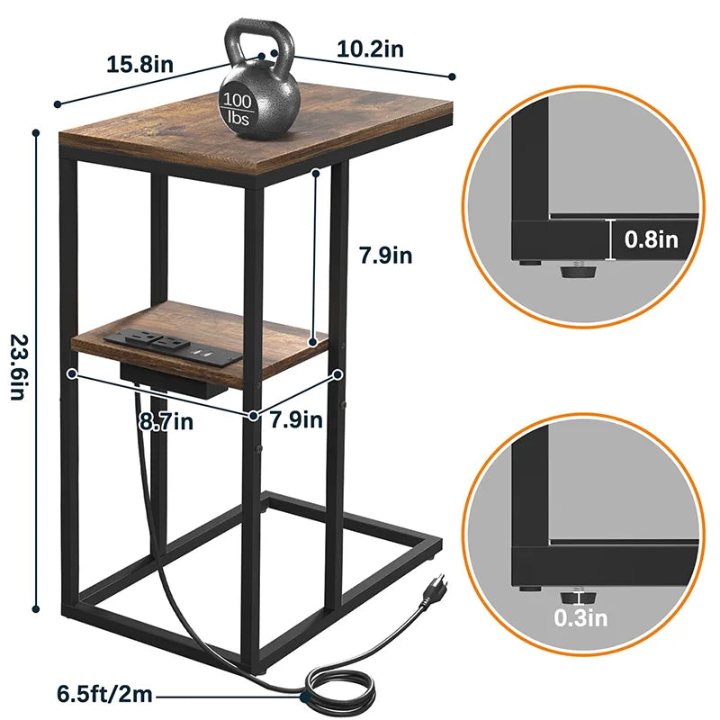 Yoobure LED C Shaped End Table with Charging Station