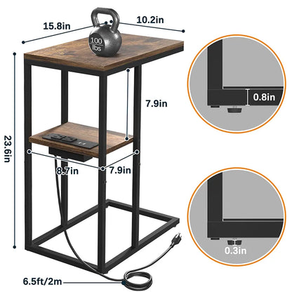 Yoobure LED C Shaped End Table with Charging Station