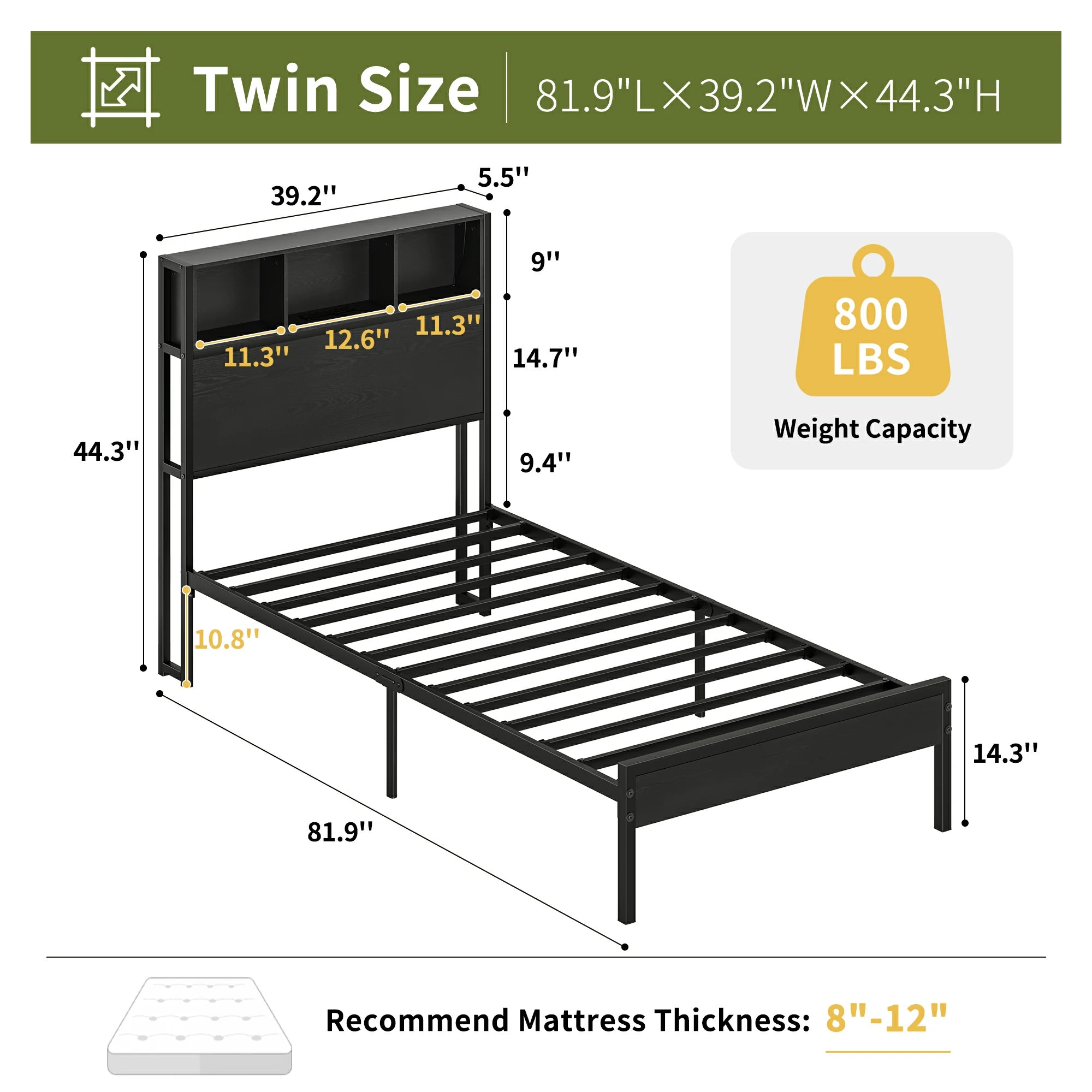 Yoobure LED Metal Platform Bed Frame with Heavy Duty Metal Slats