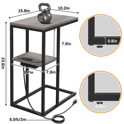 Yoobure C Shaped End Table with Charging Station