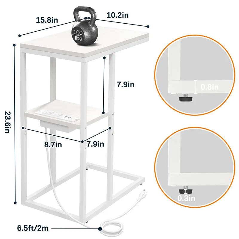 Yoobure LED C Shaped End Table with Charging Station