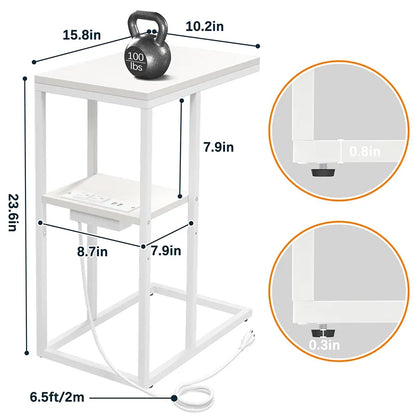 Yoobure LED C Shaped End Table with Charging Station