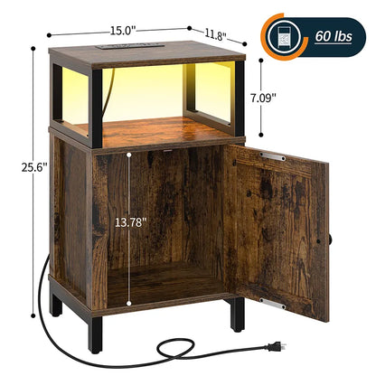 Yoobure Farmhouse Nightstand with Charging Station