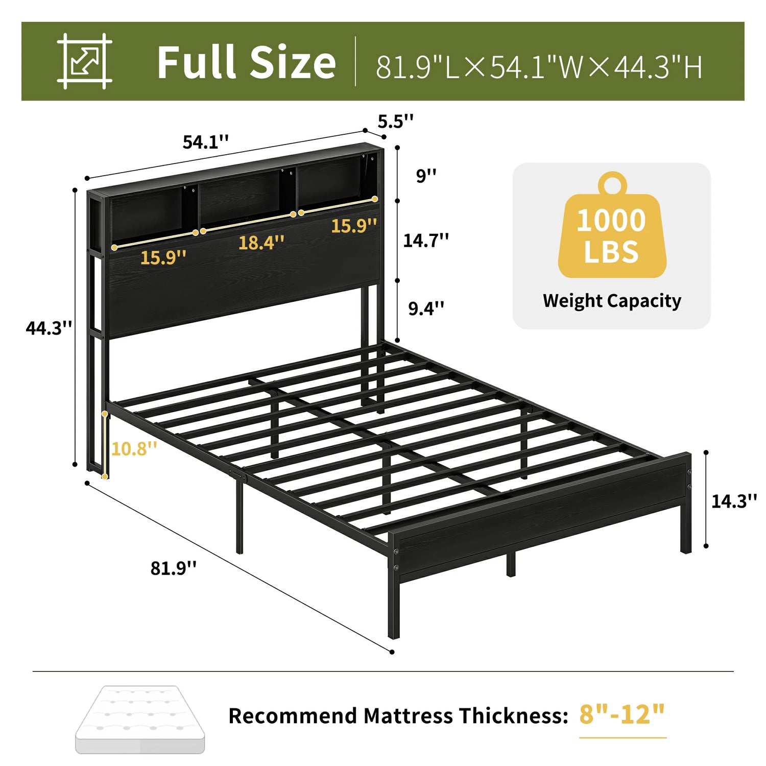 Yoobure LED Metal Platform Bed Frame with Heavy Duty Metal Slats