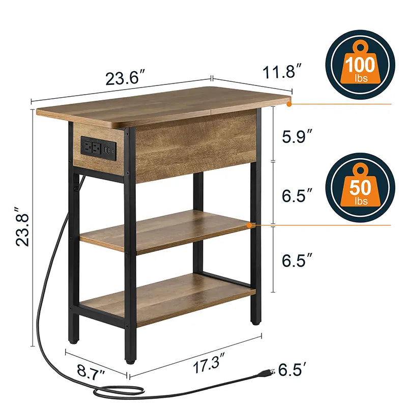 Yoobure Flip Top End Table with Charging Station