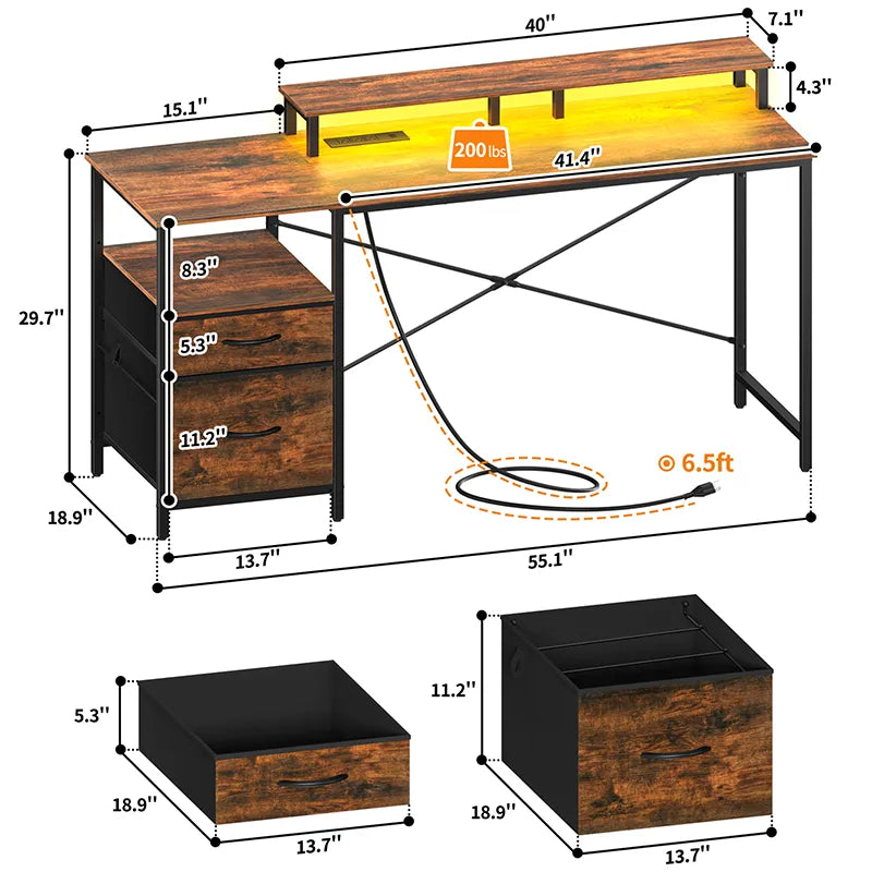 Yoobure 55.1 Inch 2-Drawer Computer Desk